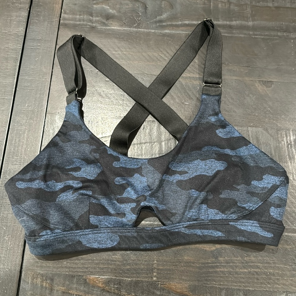 Blue & black camo bombshell sportswear bra size M